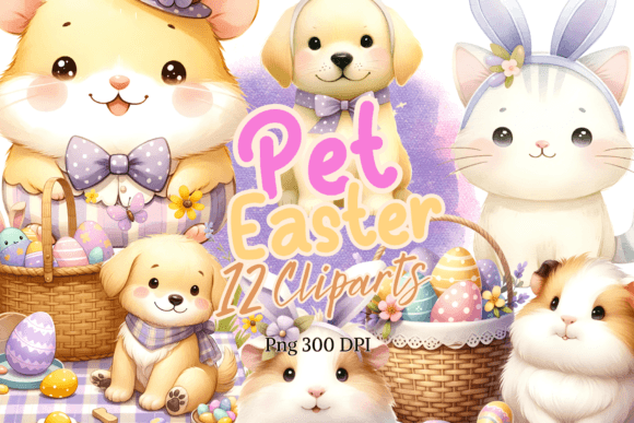 Download Cute Pets Easter Watercolor Clipart - Premium Resources